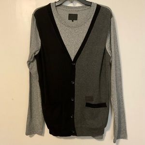 Musium Div. V Neck Button Front Two Tone Cardigan Size 50